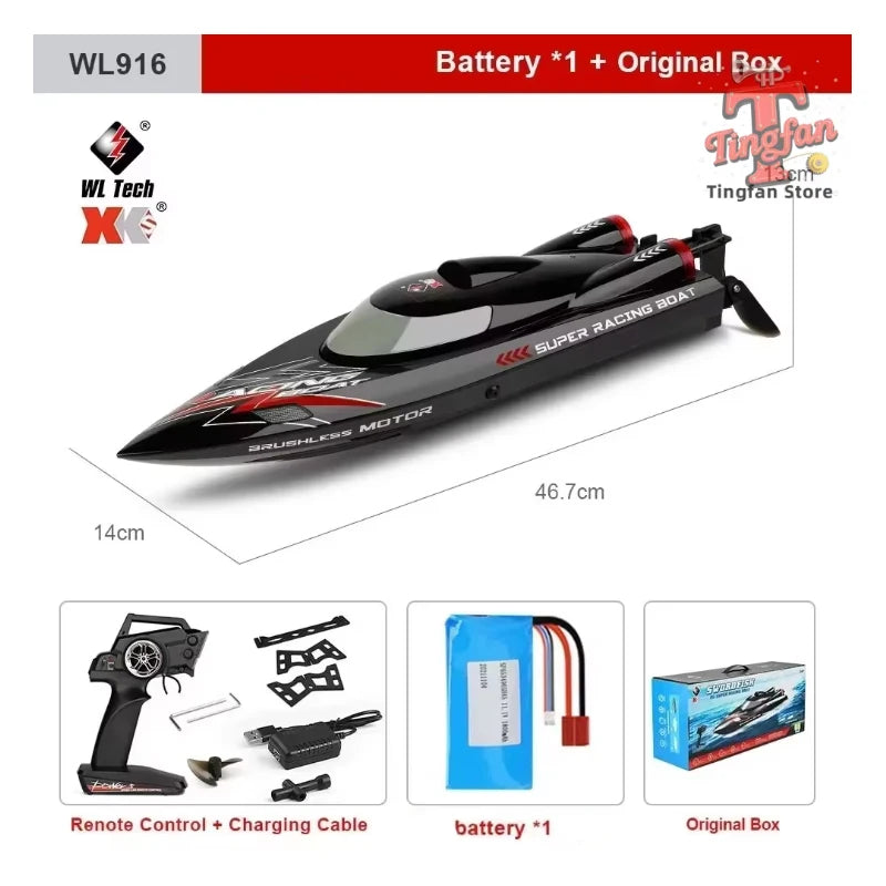 Lancha teledirigida WLtoys WL916 WL912-A de 2.4 GHz, 55 km/h, lancha de carreras de alta velocidad sin escobillas, juguete de lancha rápida con control remoto de 2200 mAh para niños