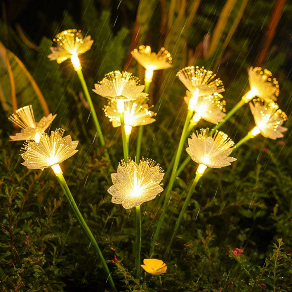 6Head Solar Powered Fiber Optic Flower Stake Lights, Waterproof Outdoor Garden Decorative Lawn Lamps, Pathway Patio Yard Night