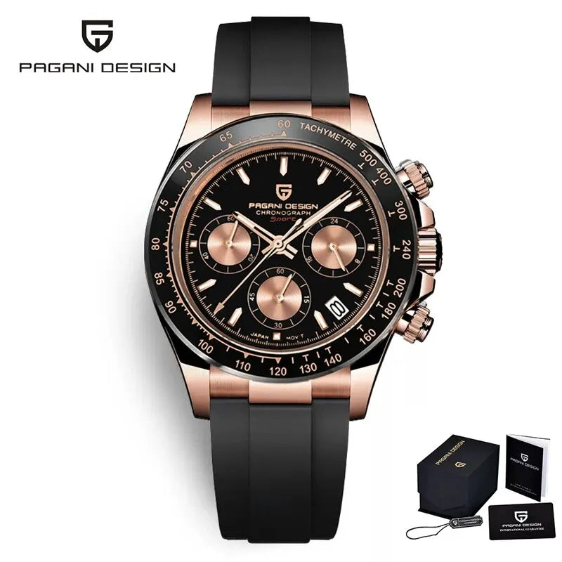 PAGANI DESIGN 2026 Nuevo Reloj de Cuarzo para Hombre de Lujo en Oro Rosa, Reloj de Pulsera Deportivo con Cronógrafo e Impermeable 100M para Hombre