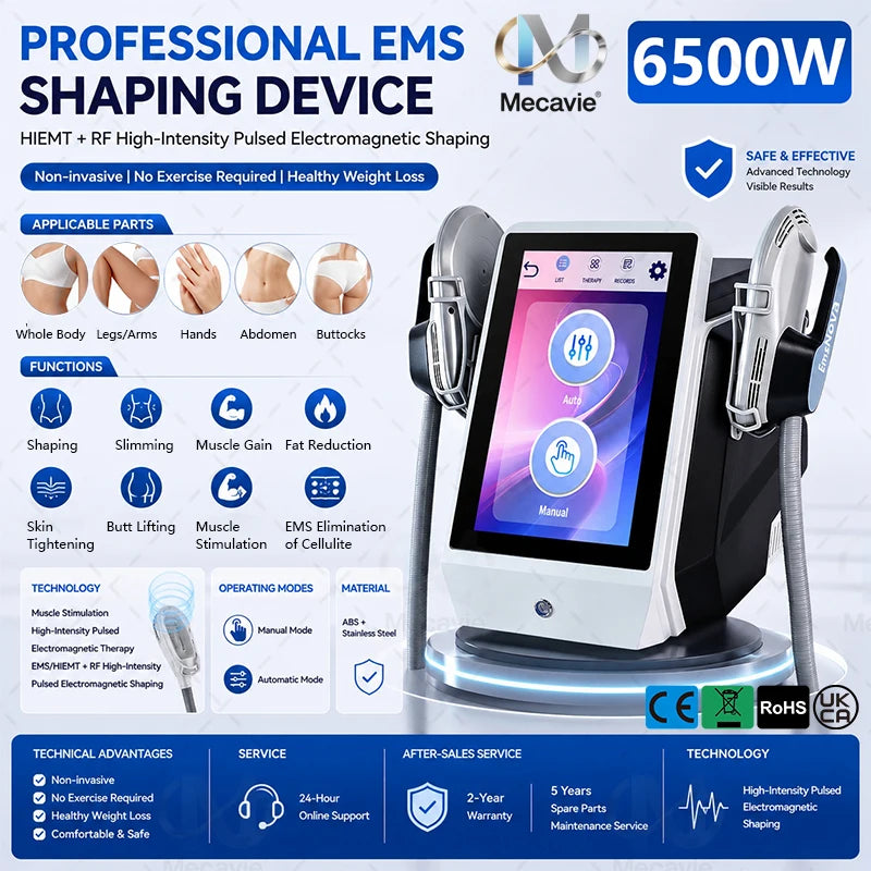 Dispositivo de Reducción de Grasa EMS RF de Nueva Generación, 6500W, 200HZ, con Doble Manípulo, para Esculpir el Cuerpo, Reafirmar la Piel y Equipo de Belleza