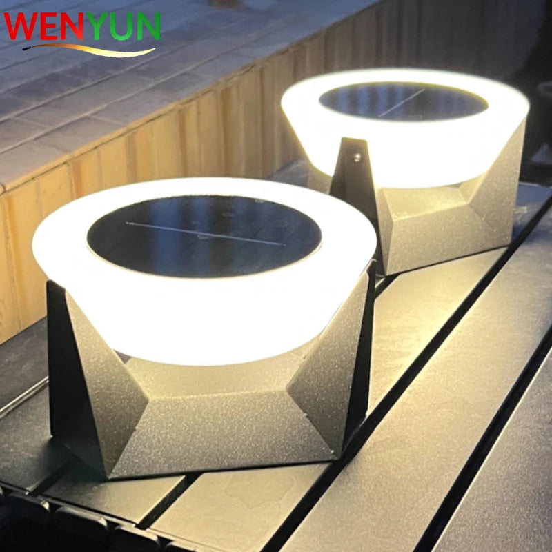 Solar Post Light Outdoor Column Pillar Light 3000K IP65 Garden Landscape Lighting for Patio Fence Cap Deck Flat Surface Fixtures