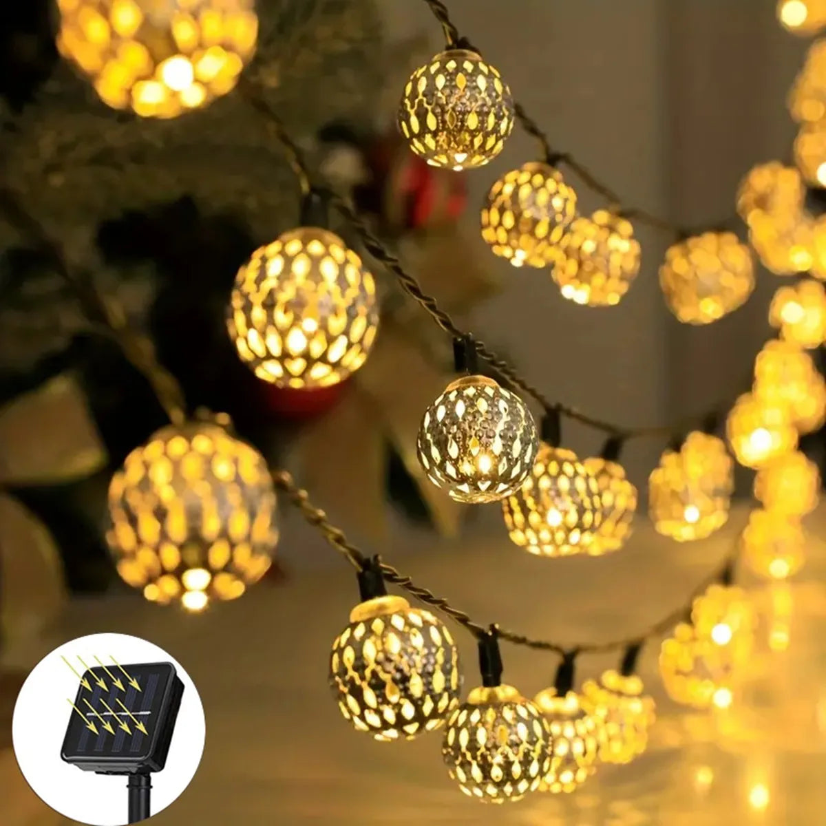 1 guirnalda de luces solares con bolas marroquíes de 20/30 LED para decoración de exteriores, dormitorios, jardines, bodas, fiestas y festivales