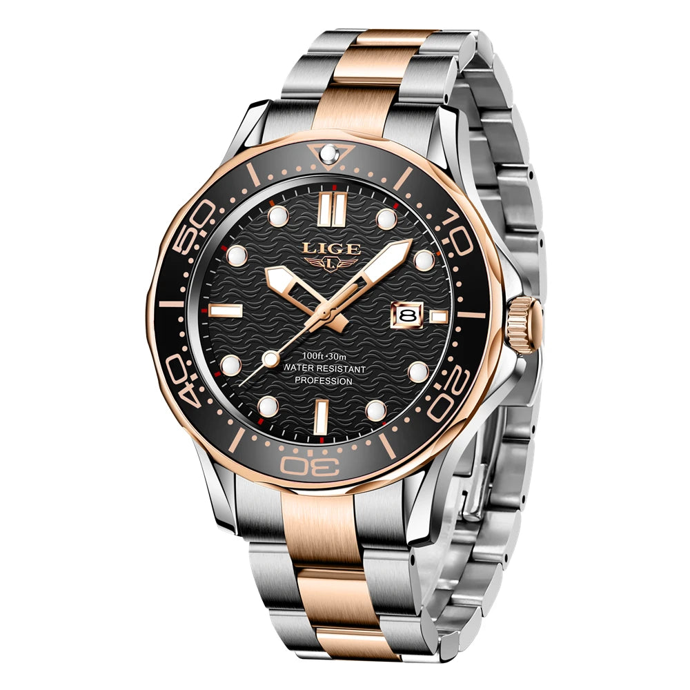 Reloj de hombre de negocios LIGE 2026, reloj de buceo de lujo de marca superior para hombre, reloj deportivo con fecha impermeable, Relogio Masculino + caja