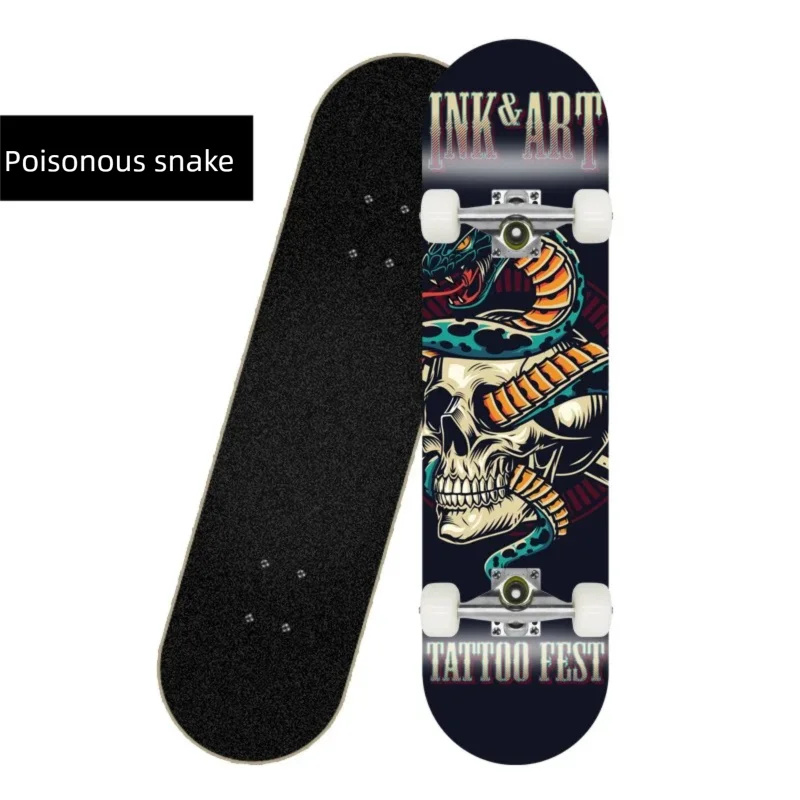 Patineta Deportiva de Madera de Arce de 80 cm, 4 Ruedas, Diseño de Doble Kick, Patineta Profesional para Trucos y Calle, para Jóvenes y Adultos
