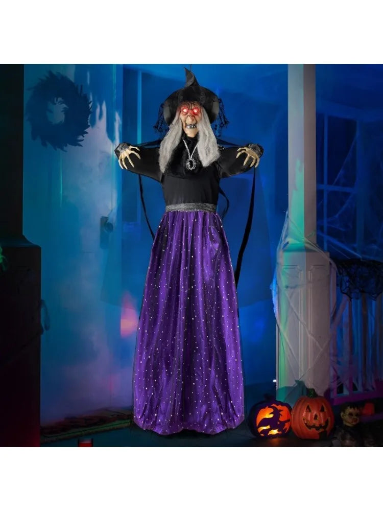 Sloosh 47'' Tall Animated Witch Halloween Decorations Outdoor Indoor Scary Halloween Animatronics Decor, Hanging Ghost Talking Sound Activated Led Lights Eyes Haunted House Yard Garden Lawn