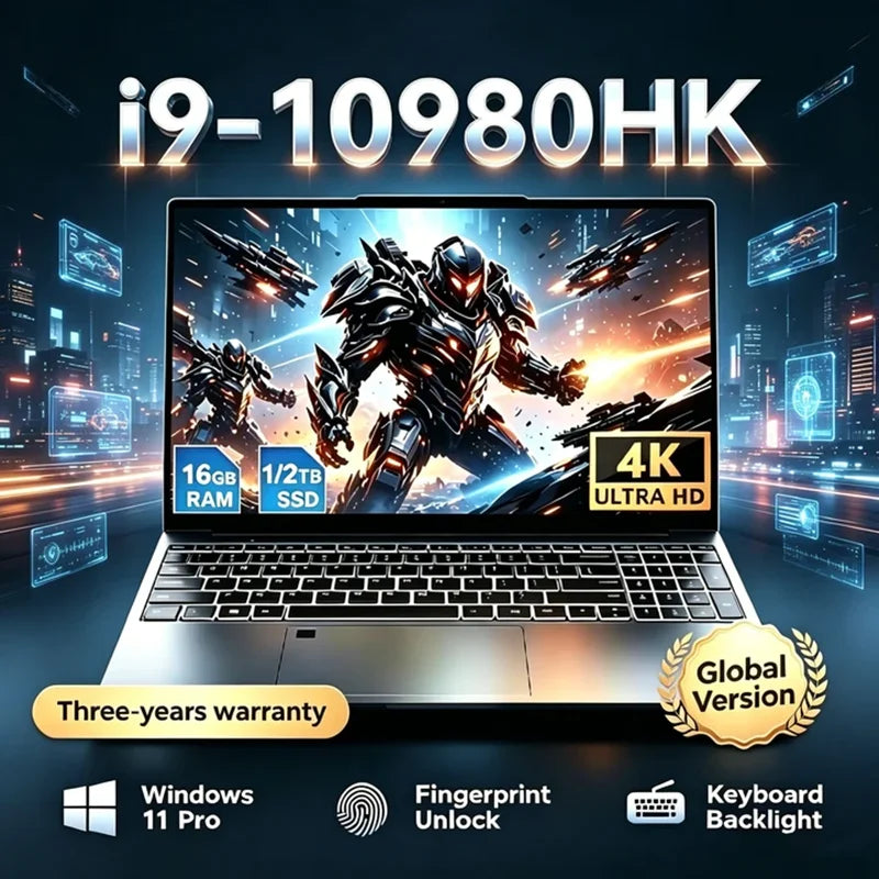 Portátiles Intel con Intel Core i9 10980HK, Windows 11, 16 GB de RAM, SSD de 1/2 TB, teclado retroiluminado, desbloqueo por huella dactilar, PC para juegos