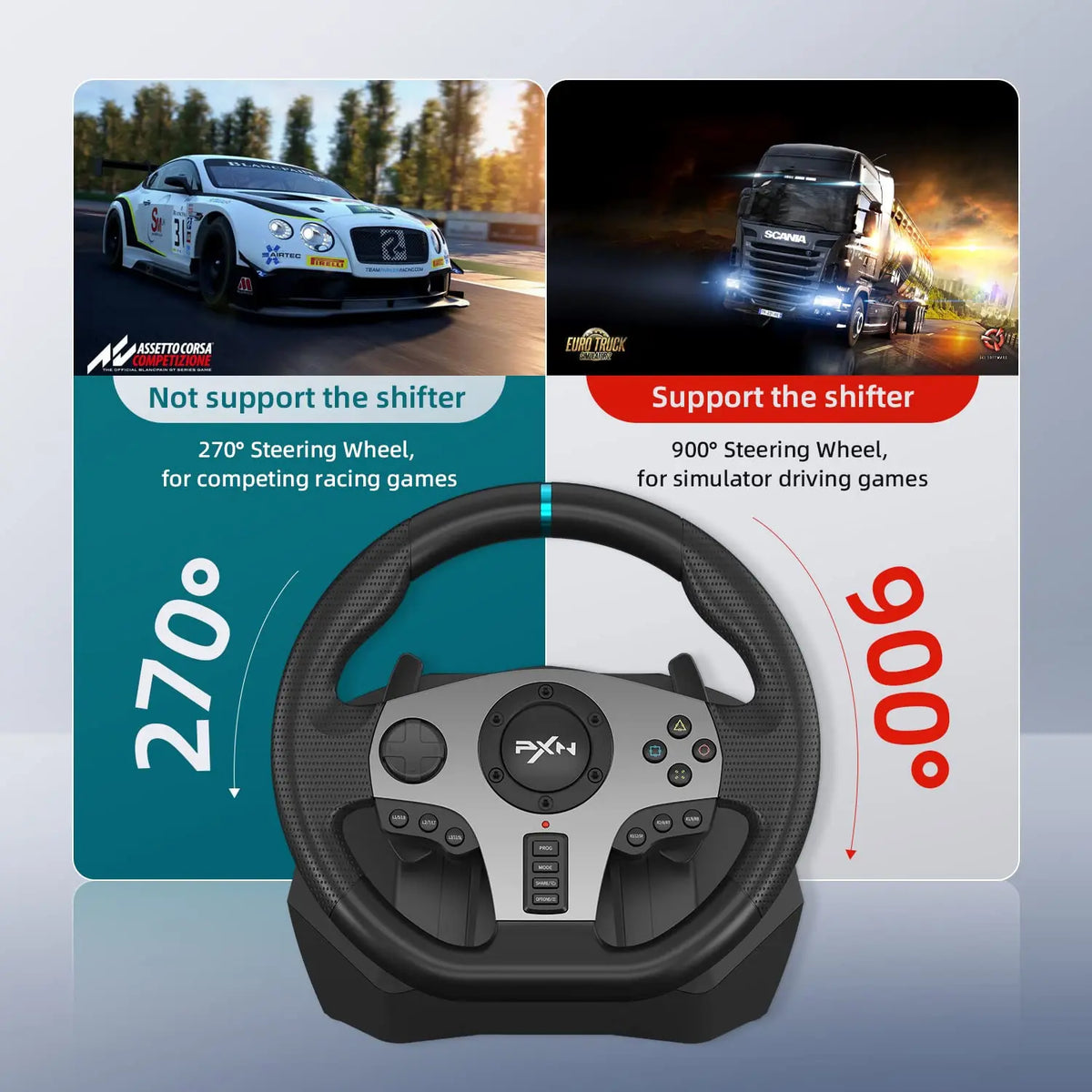 Volante de carreras PXN V9 Gen2/V9 270°/900° para simulador de juegos en PS4, PS3, PC Windows 7/8/10/11, Xbox One, Xbox Series X/S