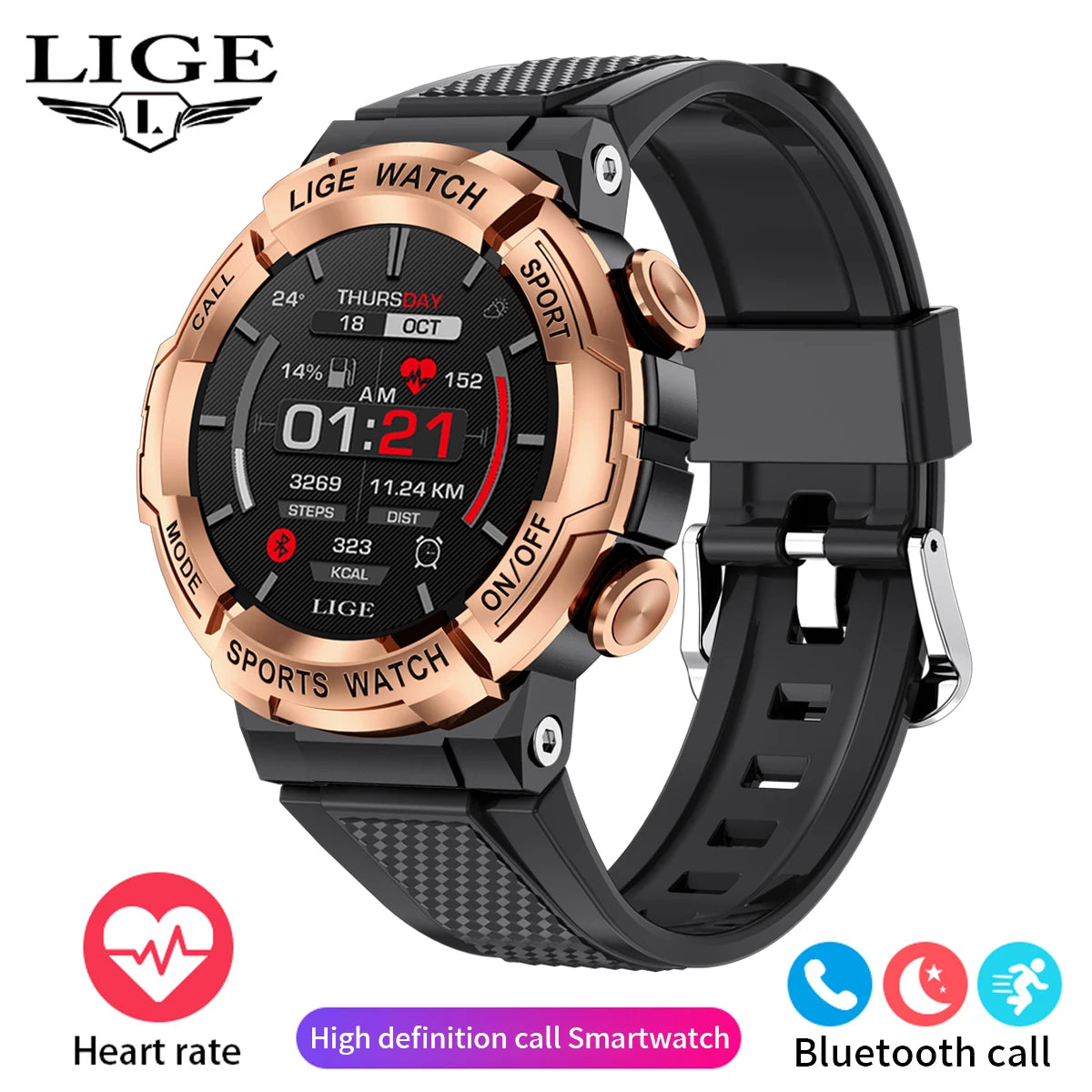 Reloj inteligente LIGE 2026 para hombre, pulsera deportiva para exteriores con voz IA, llamadas Bluetooth, rastreador de frecuencia cardíaca, ECG, compatible con Android e iOS, regalo