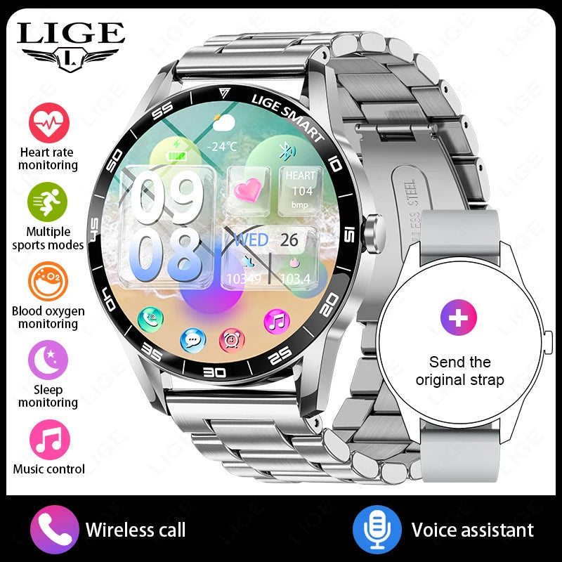 LIGE Nuevo Reloj Inteligente 2025 para Hombre, Resistente al Agua IP68, Monitor de Frecuencia Cardíaca, Pantalla Táctil Completa, Reloj Deportivo de Fitness con Llamada Bluetooth