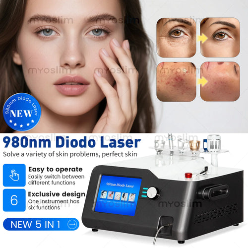NUEVA Máquina de Belleza Diodo 5 en 1 de 980nm, 30W de Potencia, Equipo Profesional de Salón con 6 Cabezales de Tratamiento para Cuidado Vascular y Hongos en las Uñas