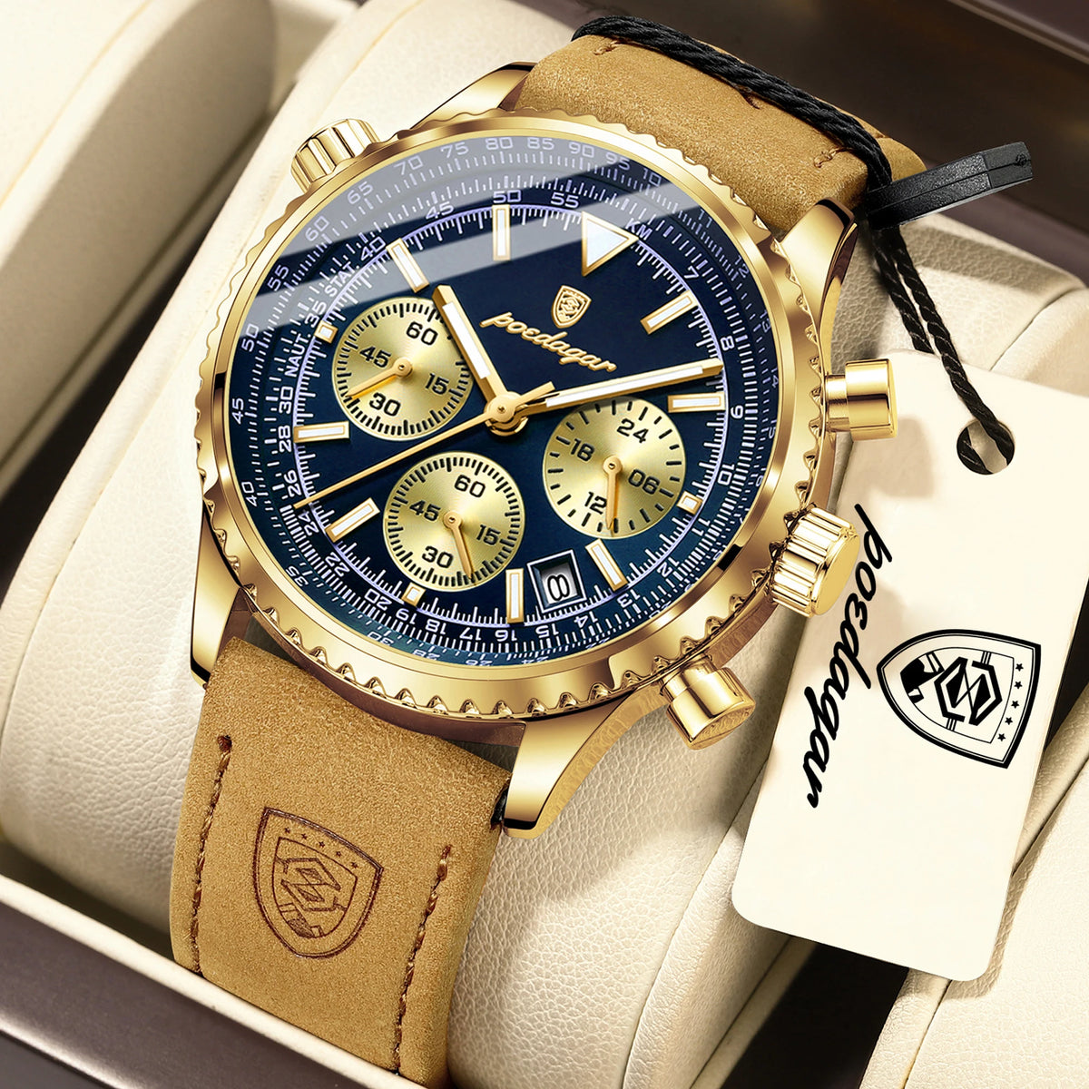 Reloj de pulsera para hombre POEDAGAR de lujo, cuarzo, resistente al agua, luminoso, con cronógrafo de fecha, correa de piel, estilo militar y deportivo