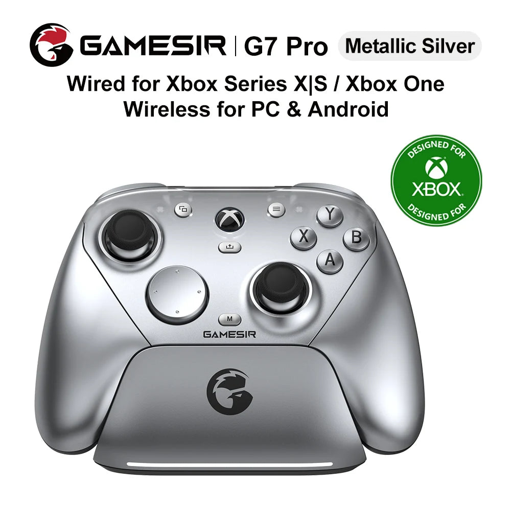 Mando plateado para Xbox, joysticks negros y botones X, Y, A y B