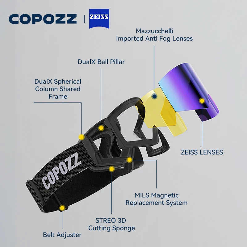 COPOZZ Nuevas Gafas de Esquí Magnéticas para Hombre, Gafas de Esquí Antivaho para Adultos, Protección UV400, Gafas de Snowboard con Lentes Zeiss