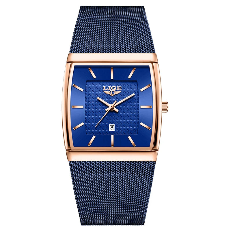 Relojes de lujo LIGE 2026 para hombre, moda, negocios, oro rosa, negro, ultrafinos, malla, resistentes al agua, luminosos, relojes de cuarzo para hombre