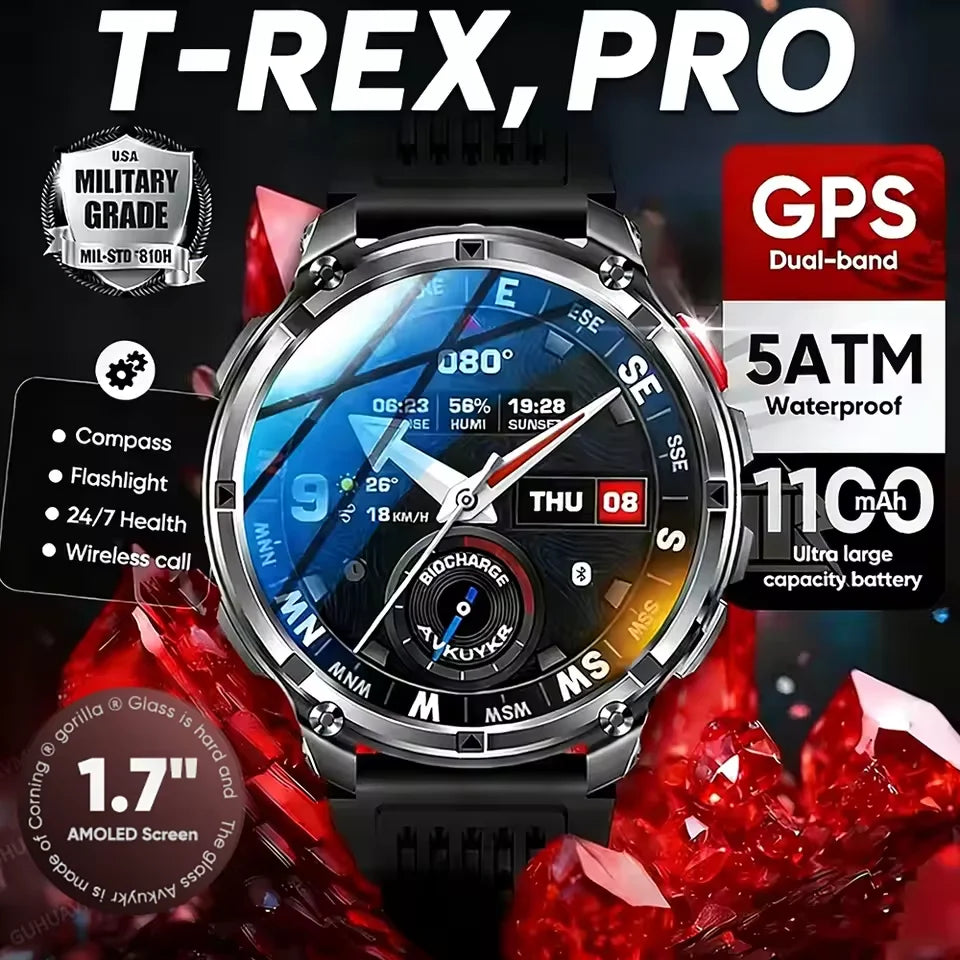 Reloj inteligente militar T-Rex3 Pro 2026, batería de 1100 mAh, GPS, resistente al agua 5ATM, rastreador deportivo de carrera, brújula para exteriores