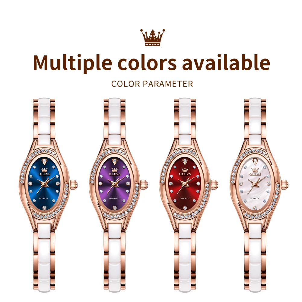 Reloj de cuarzo para mujer OLEVS 7131 con correa de porcelana, resistente al agua 30m, esfera con diamantes exquisitos y diseño elegante de moda