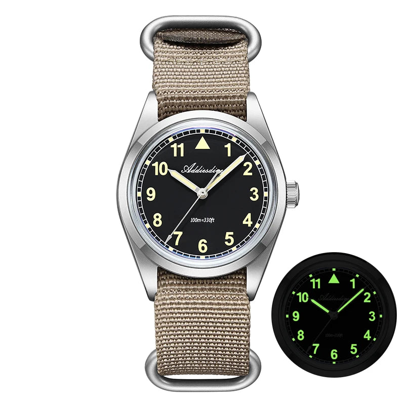 Reloj analógico para hombre ADDIESDIVE de 36 mm, cristal de burbuja, resistente al agua 100 m, reloj luminoso, reloj de cuarzo sencillo para hombre con correa de nailon