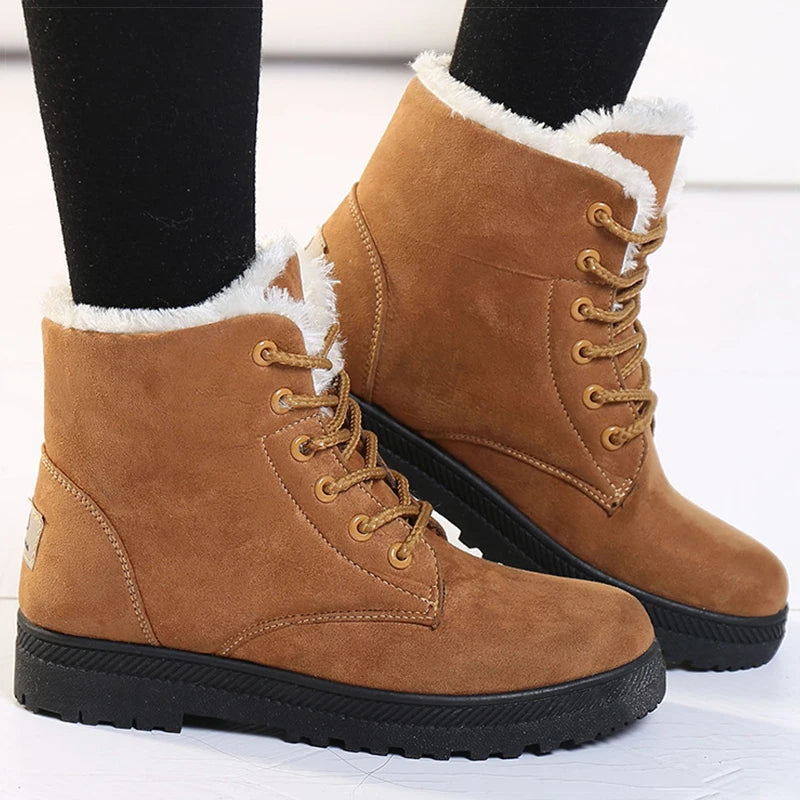 Botas de invierno para Mujer, Botas de tacón bajo con piel, zapatos cálidos de invierno, Botas de nieve para Mujer, Botas tobilleras para Mujer, calzado de invierno para Mujer