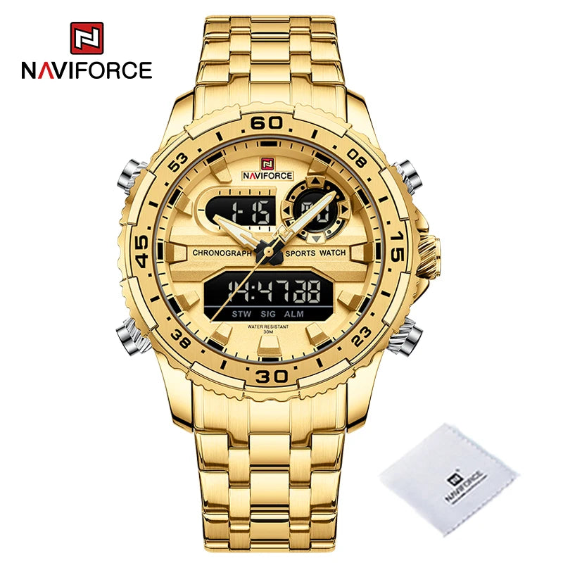 Relojes para hombre NAVIFORCE, marca de tendencia original, pantalla LCD analógica-digital de cuarzo, reloj para hombre, resistente al agua 30 m, luminoso, reloj de pulsera para hombre