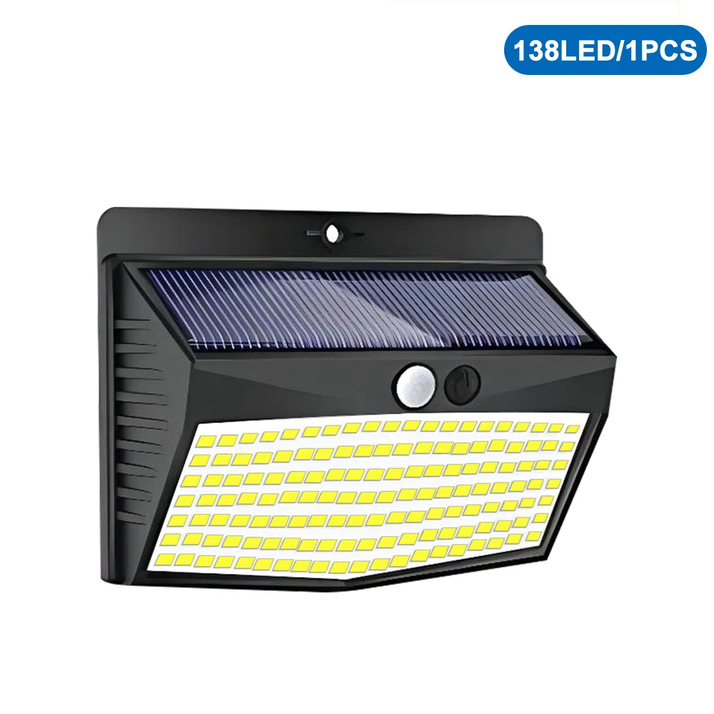 Luz solar para exteriores 468/208/138 LED, luz solar de seguridad para exteriores, lámpara de pared LED solar impermeable para jardín, patio y valla.