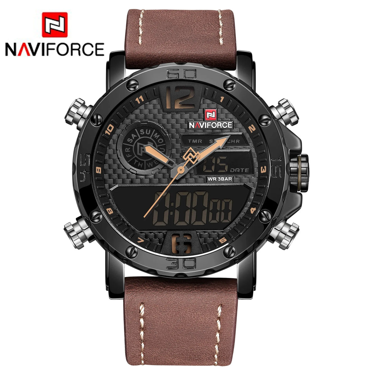 Reloj NAVIFORCE de marca de lujo con fecha, movimiento japonés, cuadrado, para hombre, de cuarzo, casual, militar, deportivo, de cuero