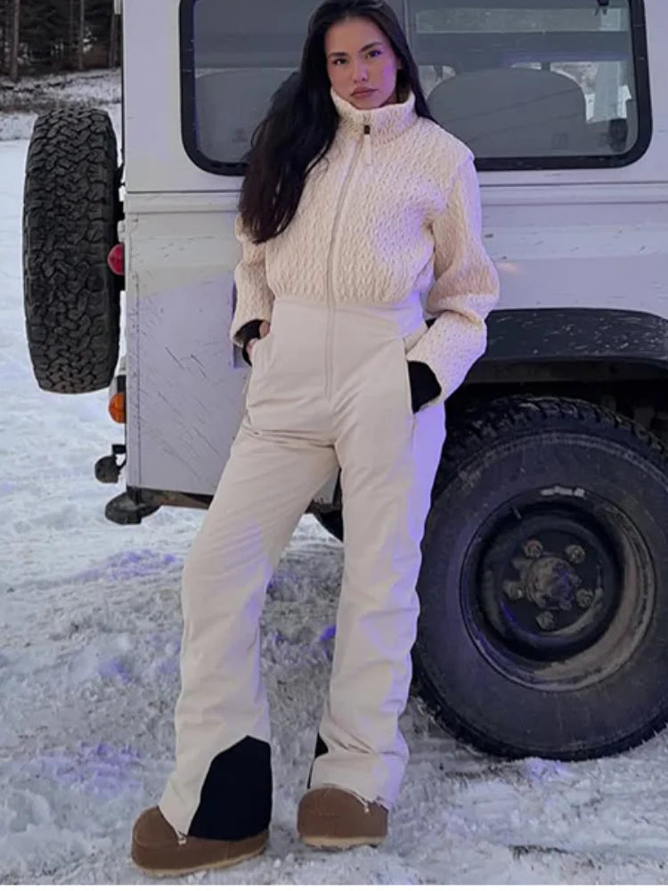 Mono de esquí acolchado informal con cuello alto y manga larga, con cremallera, para mujer, invierno 2026, traje de nieve cálido, mono de esquí de una pieza para dama