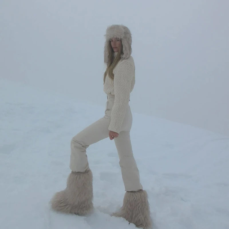 Traje de esquí de una sola pieza con textura para mujer, cuello alto, cierre con cremallera, cinturón, mono de snowboard, ropa de esquí de invierno aislada y cálida para actividades al aire libre.