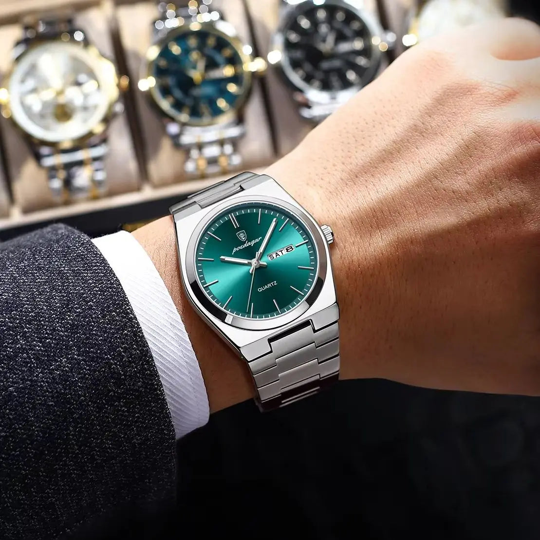 Reloj de pulsera de cuarzo para hombre POEDAGAR de lujo, de acero inoxidable, resistente al agua, luminoso, con fecha y día, estilo casual y moderno
