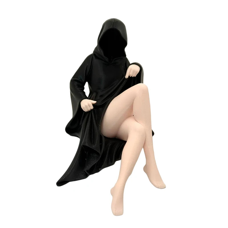 Estatua de Halloween misteriosa en 3D, figura de reina con túnica negra gótica, escultura para estantería, estatuas sentadas espeluznantes, adornos de escritorio