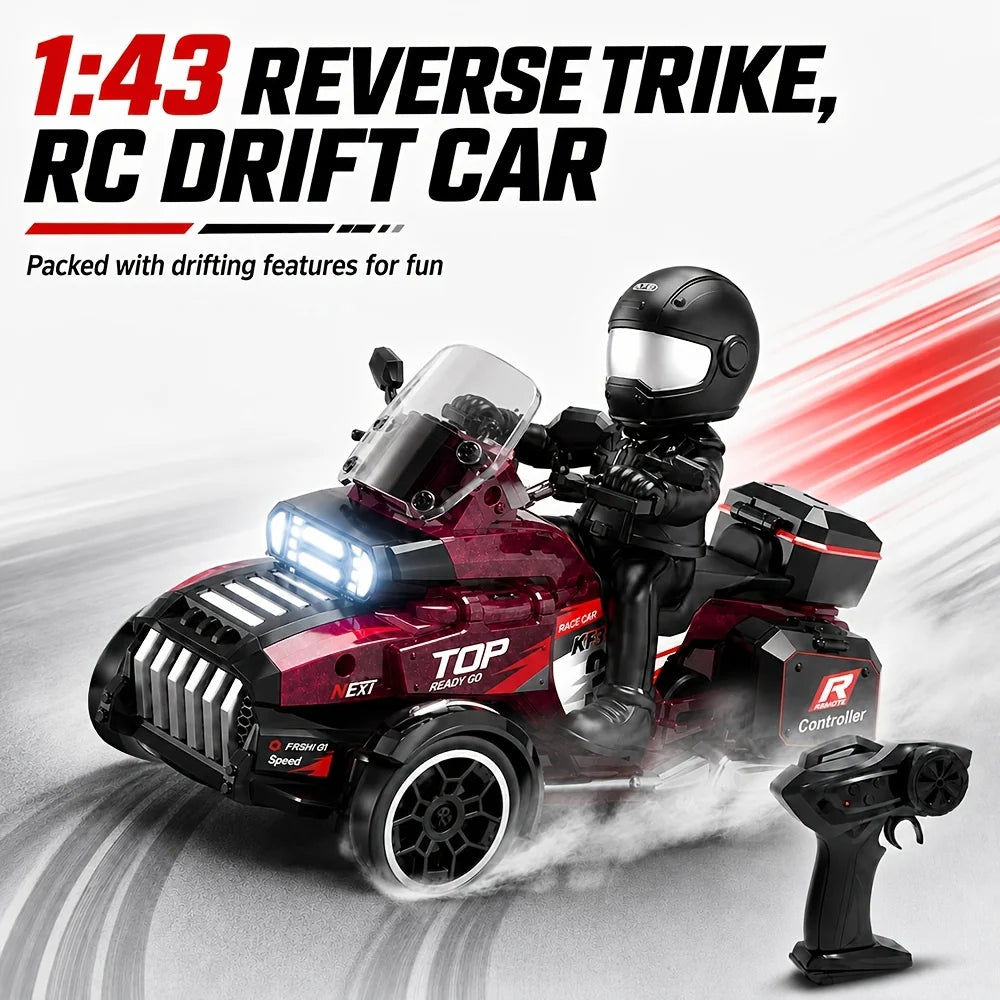 1:43 3WD Mini RC Drift Trike Motorcycle 2.4GHz Remote Control Motocross Toy 3 Drift Modes LED Lights Birthday Xmas Gift For Kids