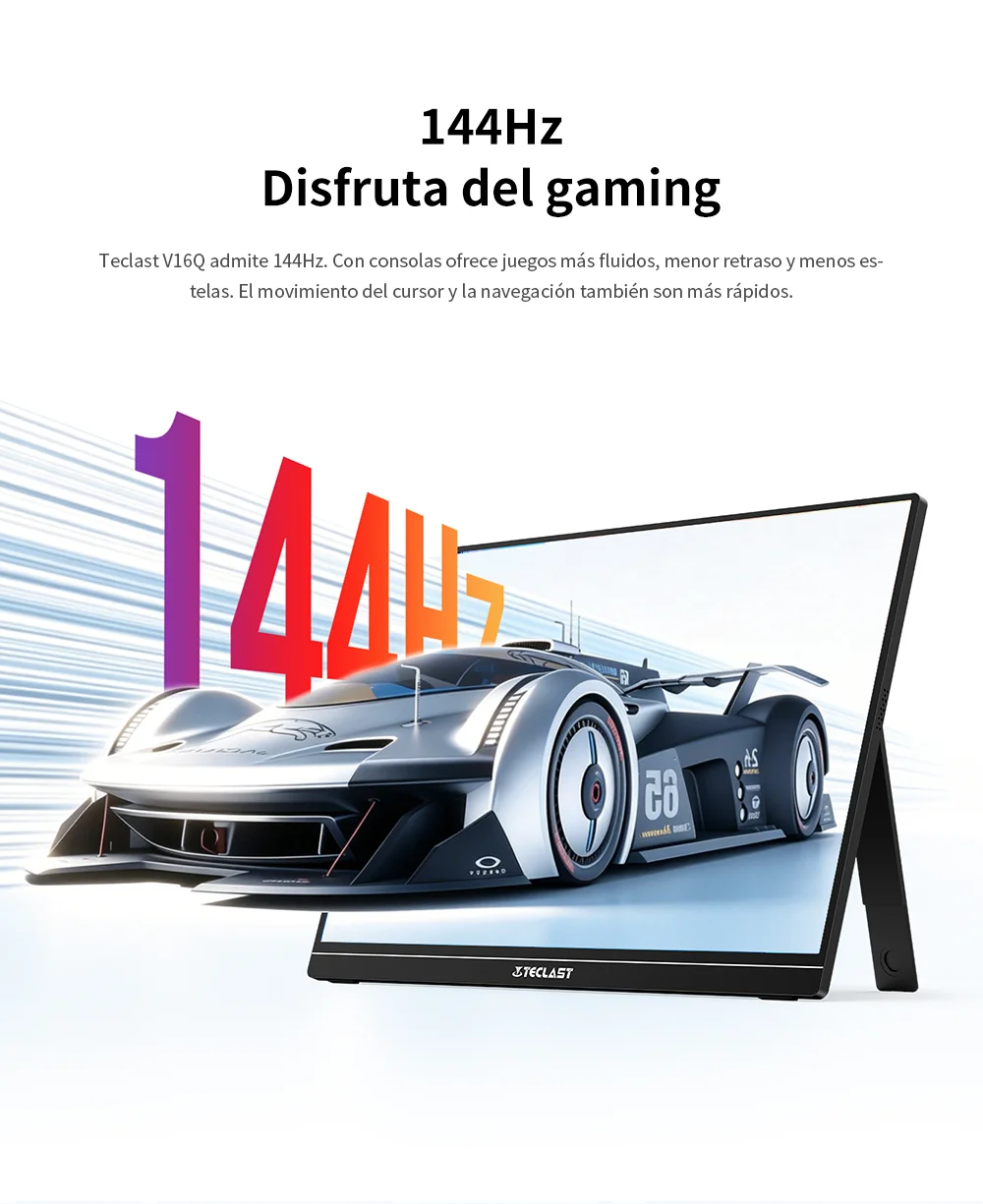 TECLAST V16Q Monitor portátil de 16 pulgadas 2.5K WQXGA 2560x1600 144Hz 16:10 USB-C Mini HDMI 490nits Ultra delgado con altavoces duales Pantalla externa para portátil, Mac, teléfono, trabajo desde casa, montaje