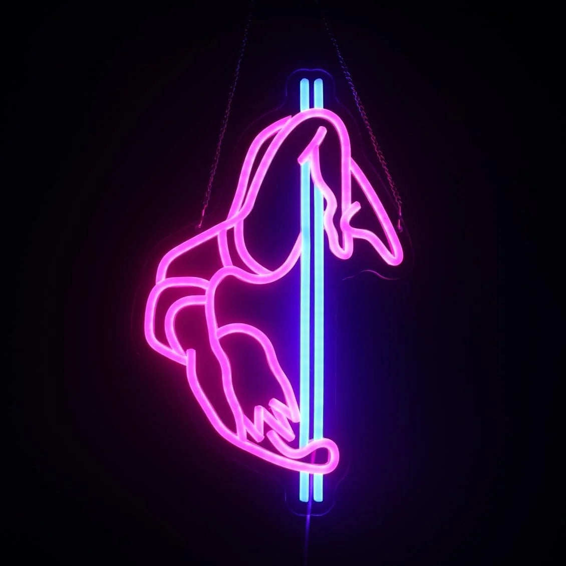 Letrero neón LED colgante de mujer con luz rosa y azul
