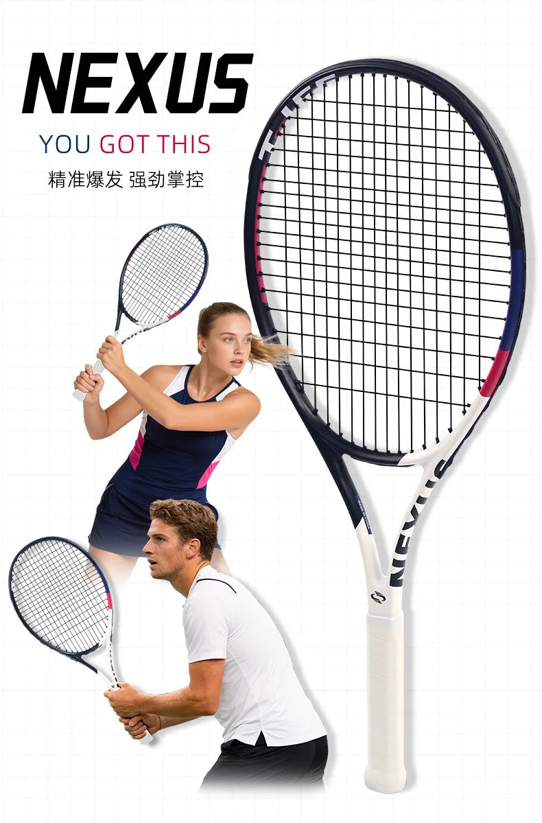 Raqueta de tenis integrada de fibra de carbono, para entrenamiento profesional, apta para hombres y mujeres, para uso diario, para jugadores amatorios, de nivel intermedio y avanzado.