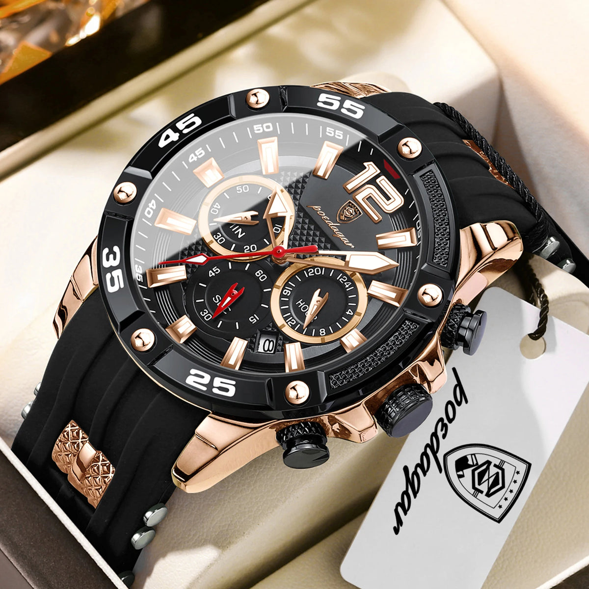 Reloj de pulsera para hombre POEDAGAR, estilo juvenil y moderno, cronógrafo, con fecha, esfera grande, de cuarzo, resistente al agua, luminoso, estilo militar