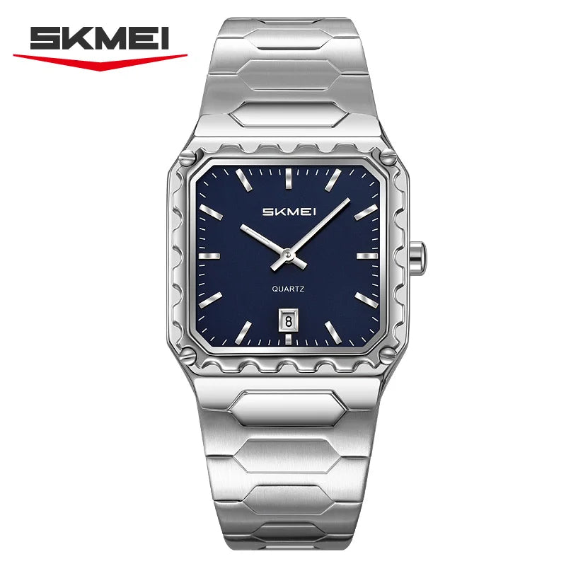 Reloj de cuarzo cuadrado para hombre SKMEI 9383, de acero inoxidable, deportivo, impermeable, plateado, de lujo, nuevo y sencillo