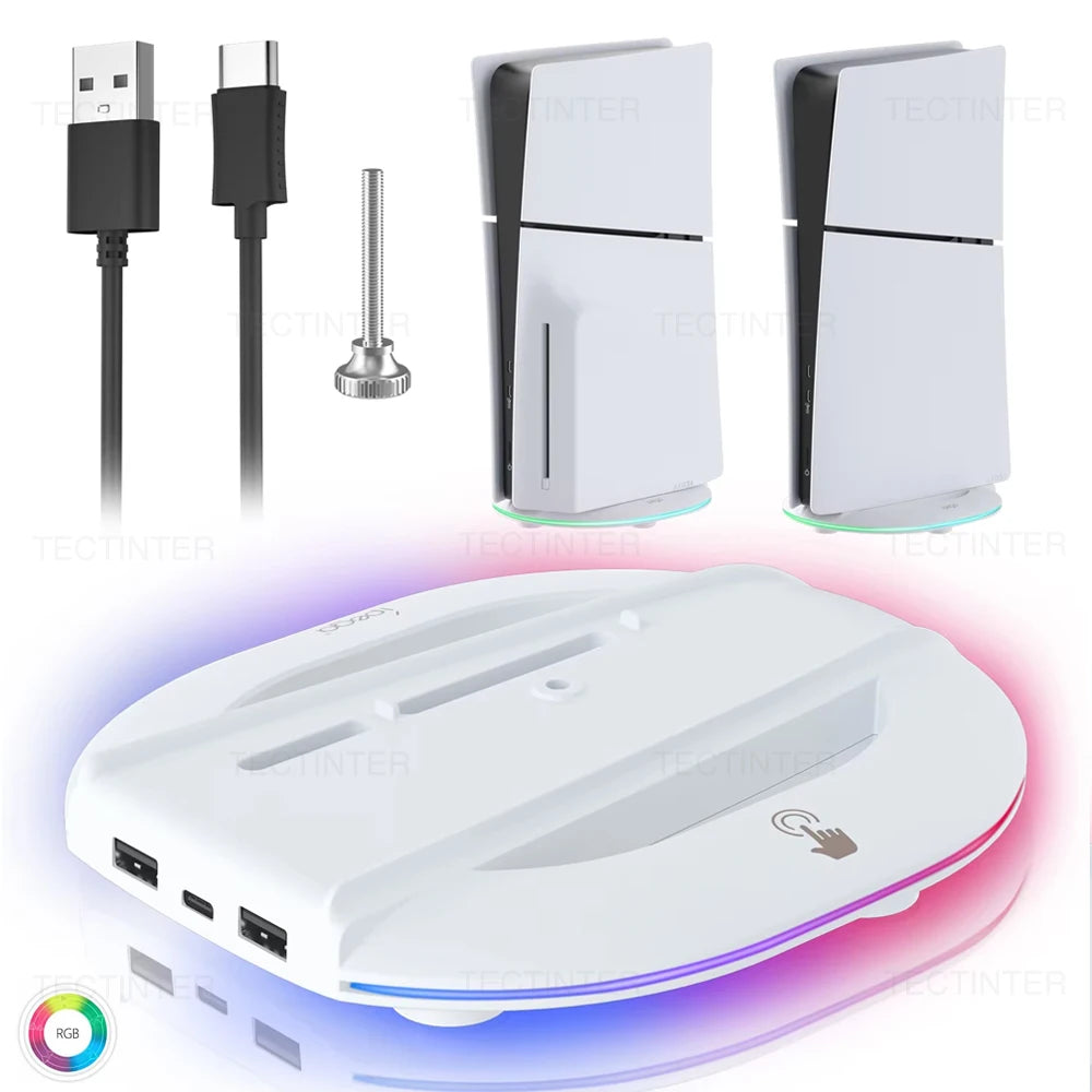 Soporte de refrigeración vertical con luz RGB para consola PS5 Slim Edición Disco/Digital, base antideslizante, soporte para accesorios de PS5