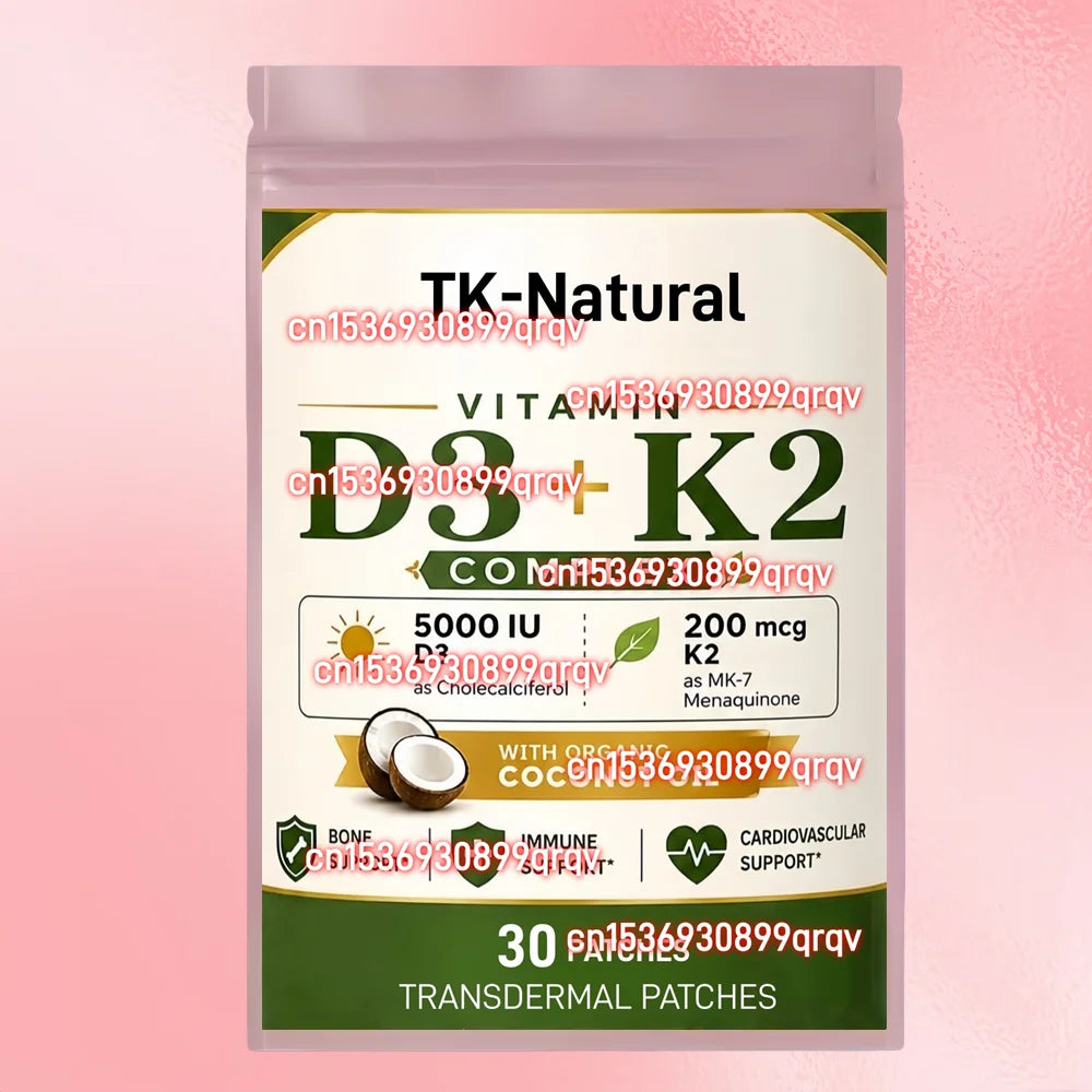30 Parches Transdérmicos de Vitamina D3 + K2 con Alta Absorción Orgánica, Apoyo Natural para Huesos y Corazón