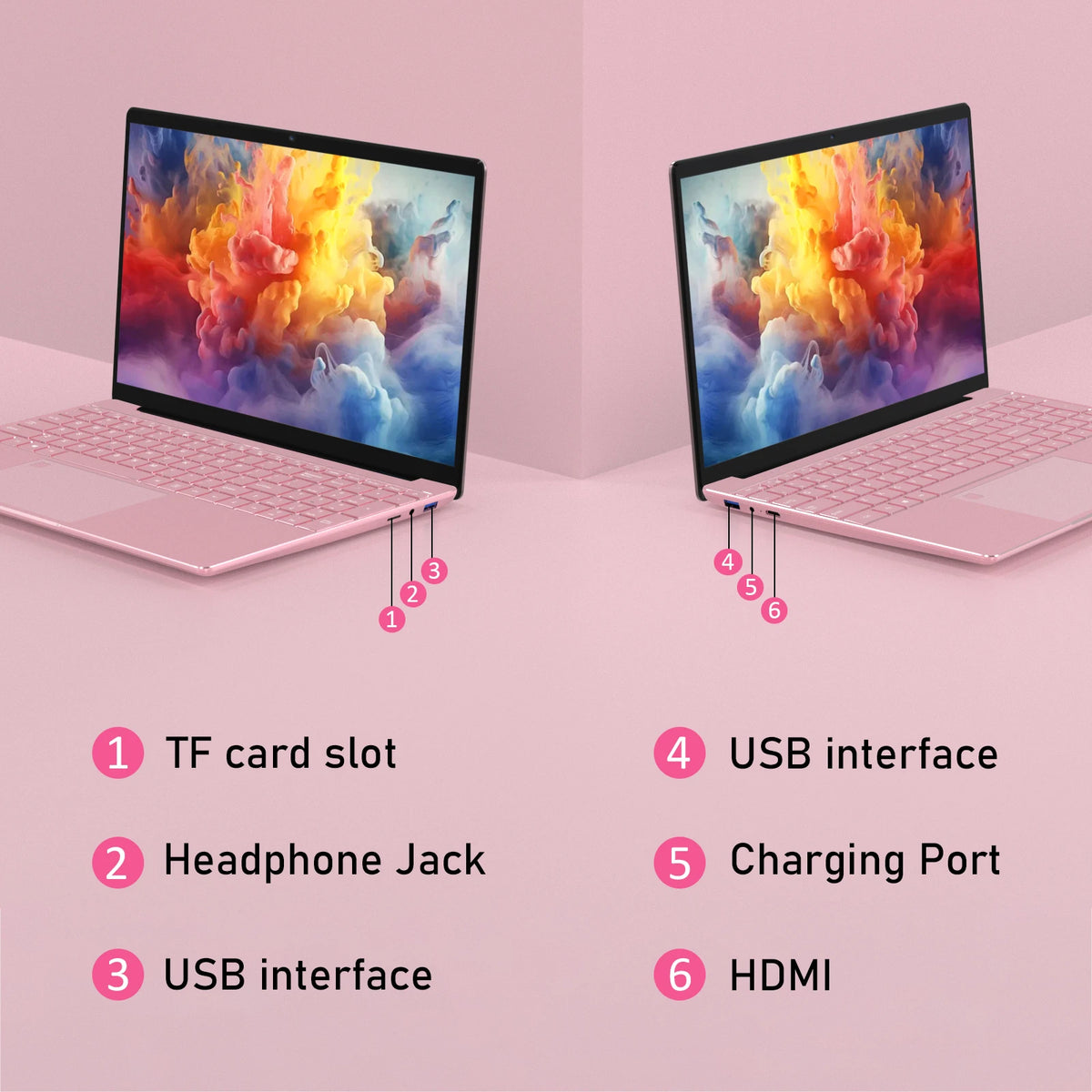 Portátil de 15,6 pulgadas en color rosa, procesador N95, 16 GB DDR4, SSD de 512 GB, desbloqueo por huella dactilar, pantalla FHD, teclado retroiluminado, interfaz múltiple