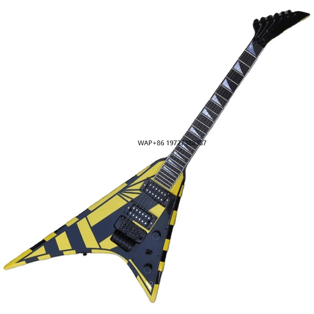 Guitarra Eléctrica Negra y Amarilla en Forma de V, Precio Especial, Hecha a Medida