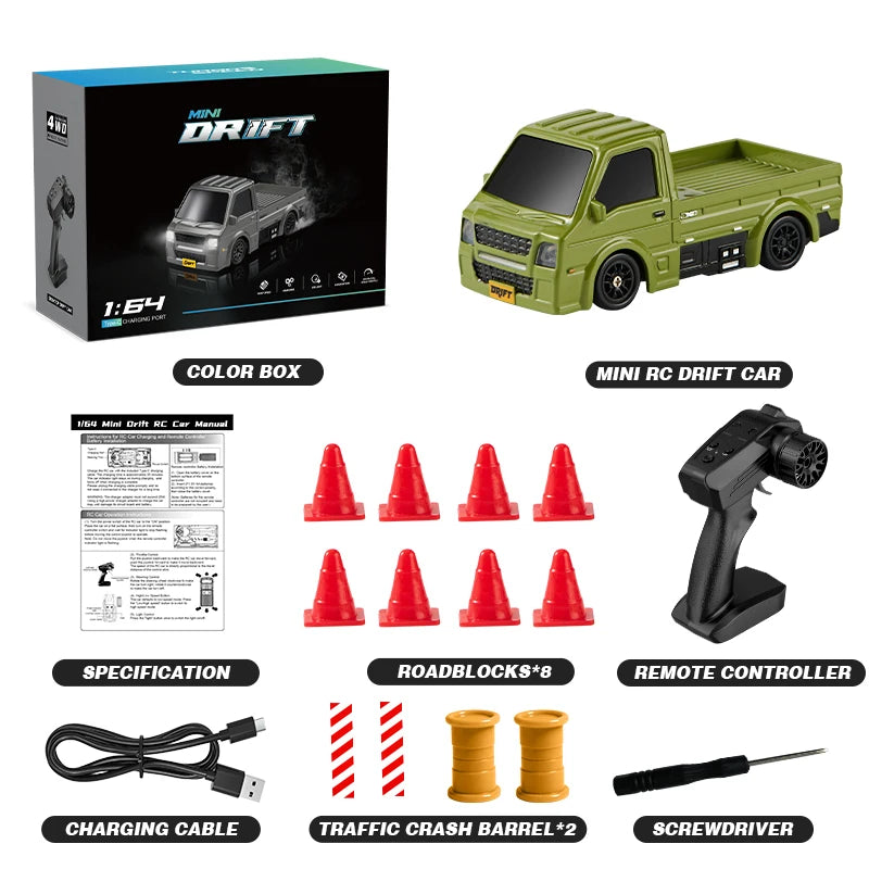 Coche RC 1/64, 2.4G 4WD, coche de carreras a escala mini de alta velocidad para escritorio, tracción en las cuatro ruedas, modelo de carreras GTR a control remoto, juguete para niños