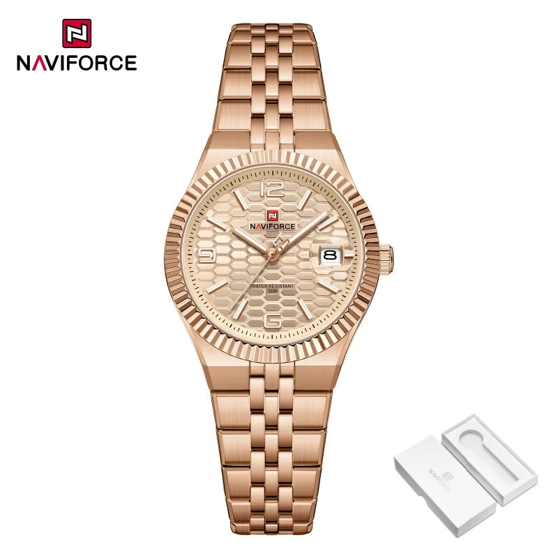 Reloj de mujer NAVIFORCE NF5079 de cuarzo, deportivo, resistente al agua, de alta calidad, con correa de acero, romántico, para dama