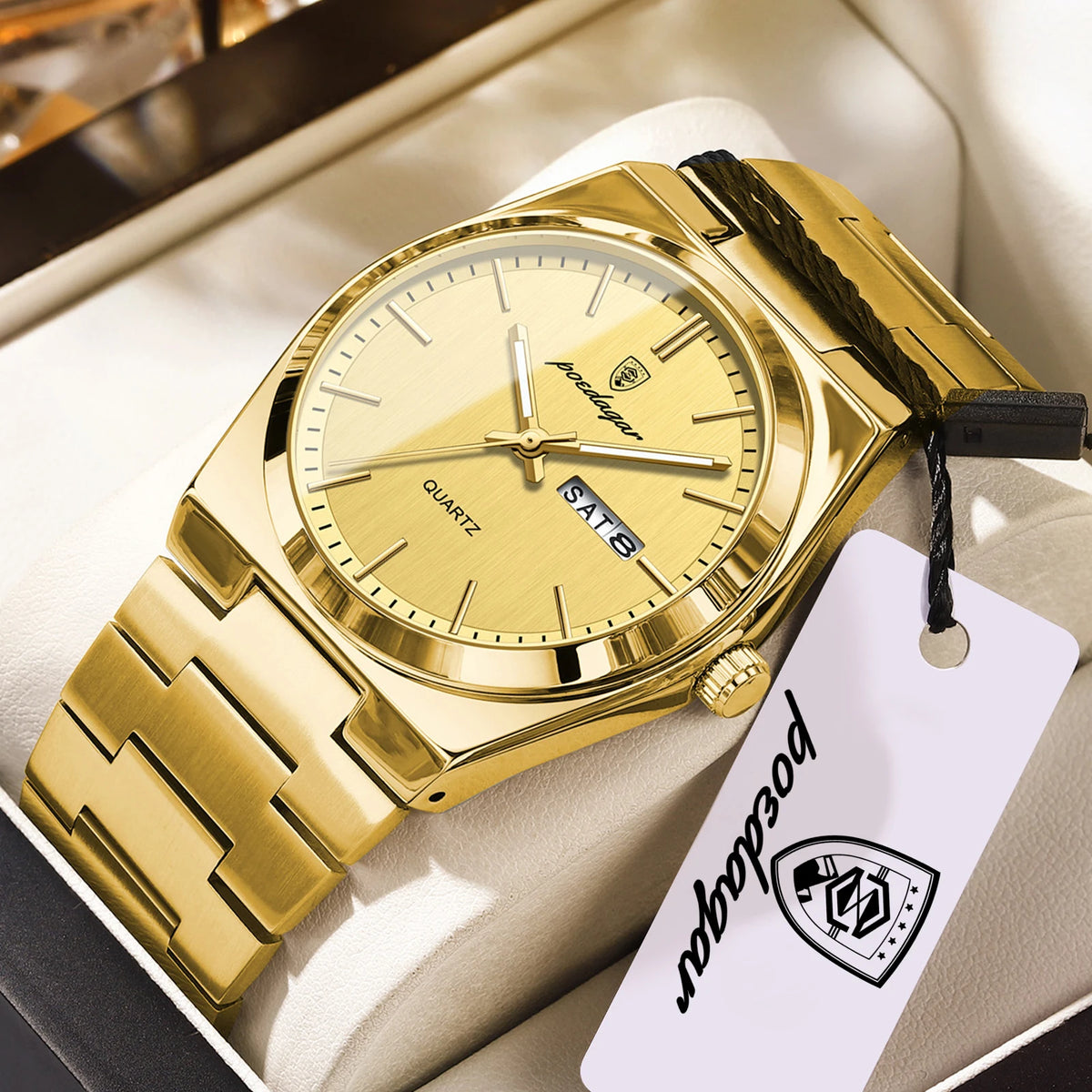 Reloj de hombre de negocios POEDAGAR, resistente al agua, luminoso, con fecha y semana, reloj de cuarzo elegante de acero inoxidable para hombre