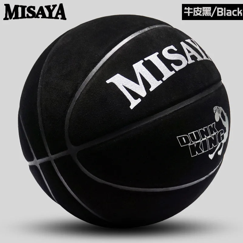 Balón de Baloncesto de Cuero Genuino para Estudiantes y Adultos, Uso Interior y Exterior, de Alta Calidad, Cuero Suave, Resistente al Desgaste, Color Azul