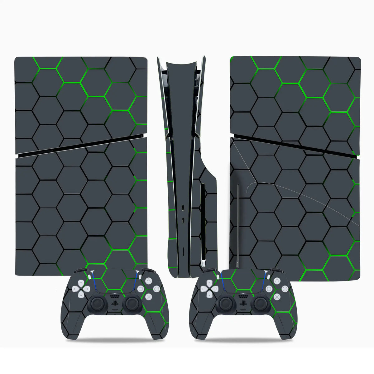 Adhesivo de vinilo para consola PS5 Slim con lector de disco y 2 mandos, cobertura completa