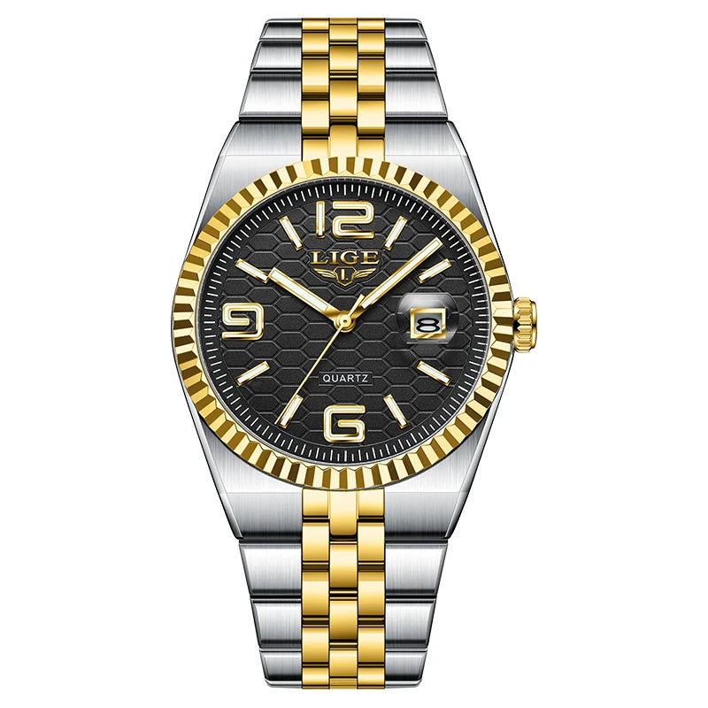 Reloj de pulsera de cuarzo LIGE para hombre, esfera de panal color azul Tiffany, luminoso, resistente al agua 3ATM, reloj de negocios para hombre