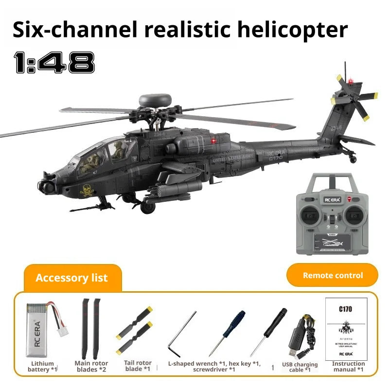 Helicóptero RC ERA C170 AH-64D Apache Militar, Escala 1:48, 6 Canales, Sin Alerón, Rotor Único, Mantenimiento de Altitud, Acrobacias, Avión RC para Adultos