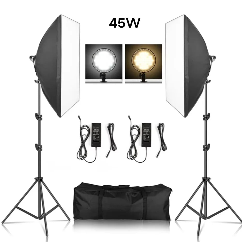 Kit de fotografía de luz Softbox, trípode de fotografía de 2M para luz de disco de caja suave Led de 45W, soporte de estudio fotográfico, iluminación, lámpara de grabación de vídeo