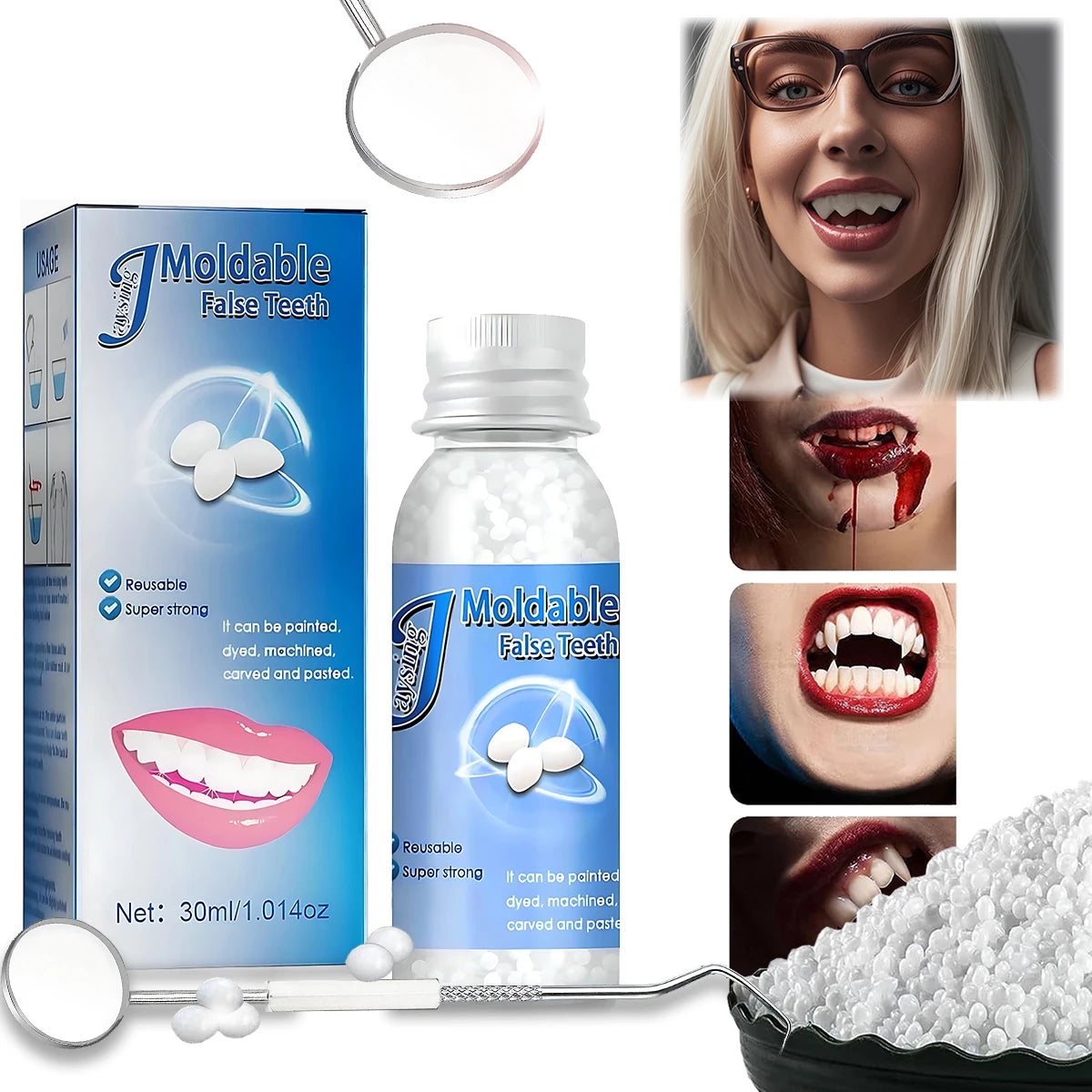 Resina Moldeada - Decoración Temporal de Dientes para Fiestas, Juego de Roles DIY, Modelo de Restauración Temporal, Arcilla Fundida de Vampiro para Halloween