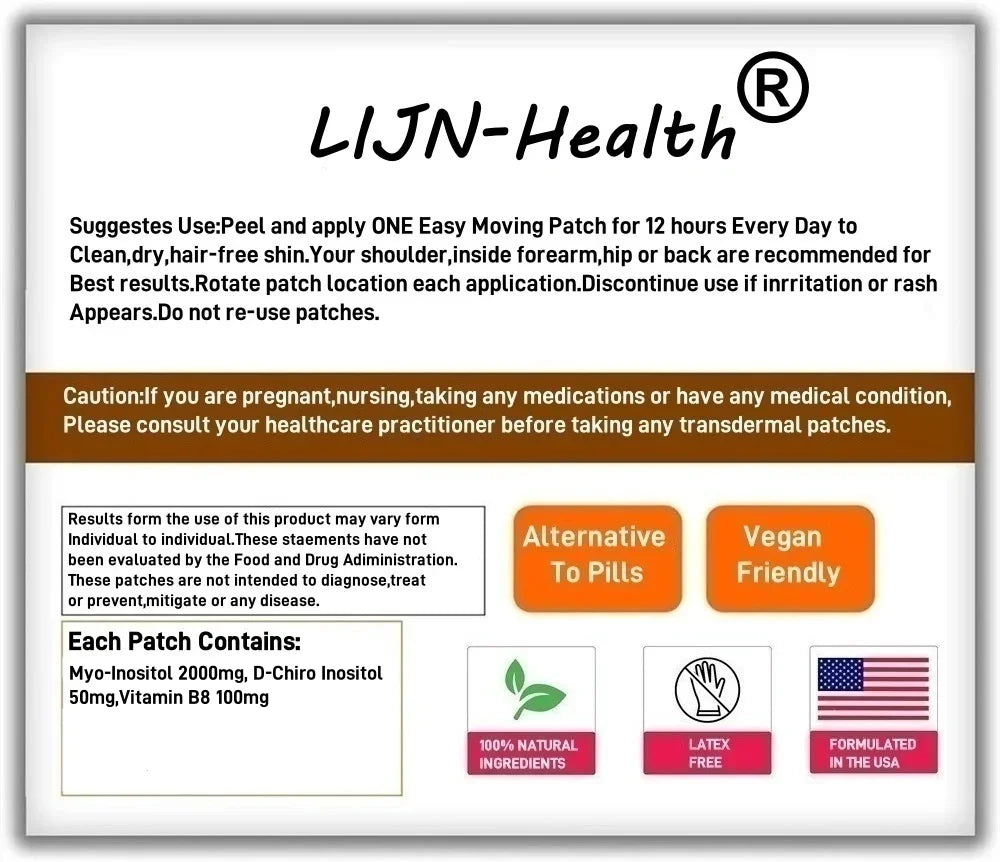 30 Parches Transdérmicos de Mioinositol y D-Chiroinositol con Vitamina B8 para Mujeres, Favorecen el Equilibrio Hormonal