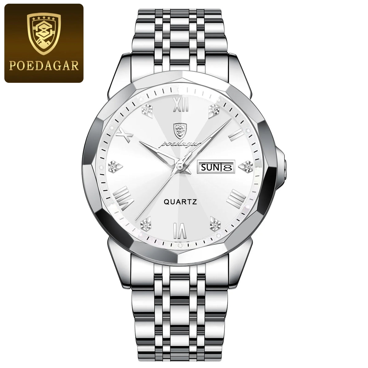 Reloj de lujo original POEDAGAR para hombre, resistente al agua, con fecha y día, luminoso, de cuarzo, de acero inoxidable, estilo ejecutivo y a la moda